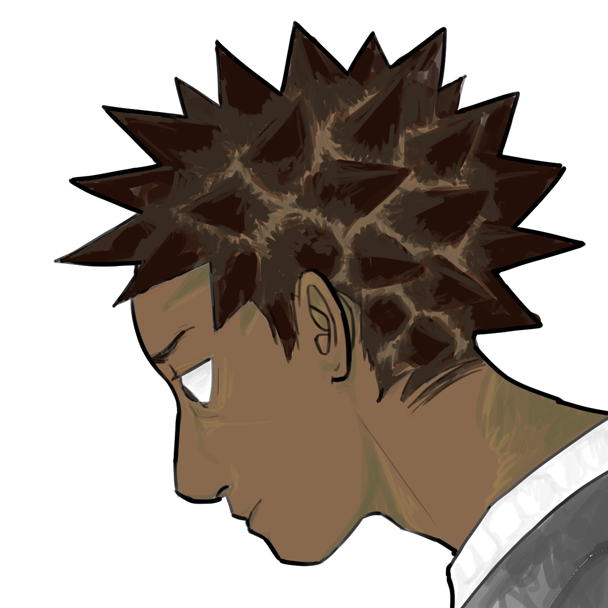 side profile of alistair, who is a character in the comic M.A., with a neutral expression.